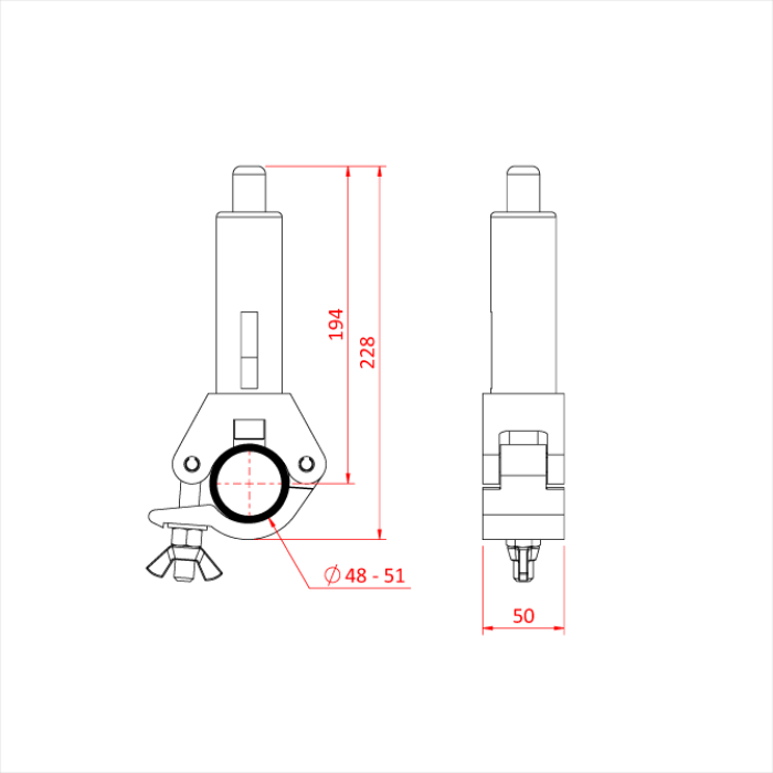 Reutlinger 80SV II ZW avec collier T57010 entrée sur le coté (6mm - 190Kg) (8mm - 330kg)