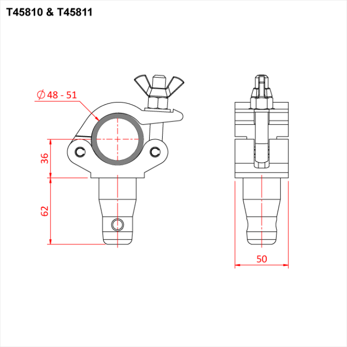 Weld base clamp with half connector, black