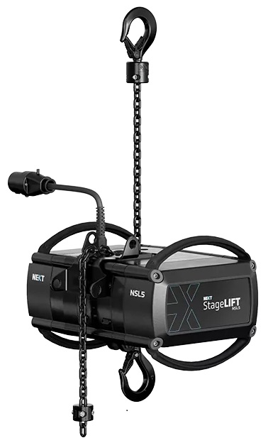 StageLift 5; palan D8+ 500Kg DC, 24 m de chaine, crochet de suspension et crochet d'accroche