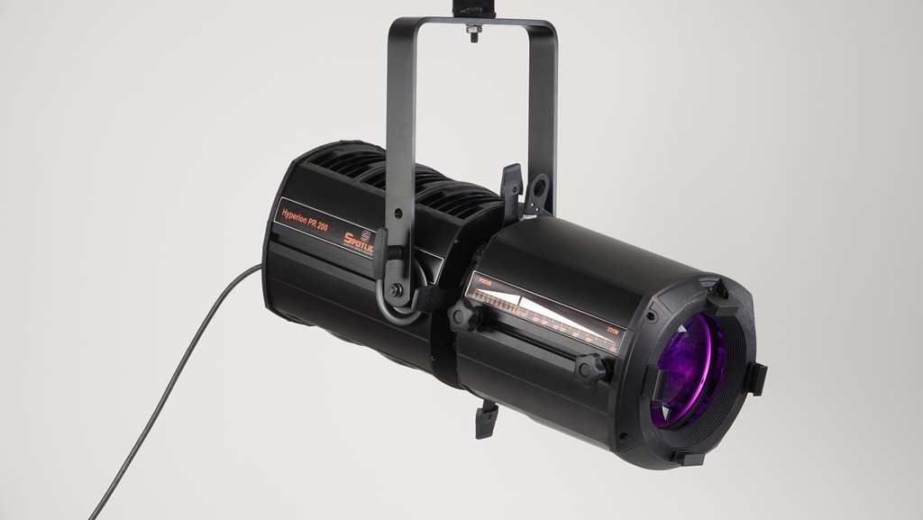 Profile LED projecteur Hyperion 200W, RVBB, blanc 2'700-8'000°K, zoom 15-30°, DMX + manuel