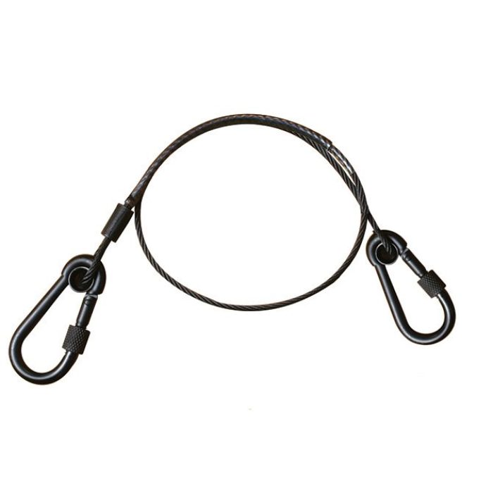 Elingue de sécurité  60cm, 3mm, 2 mousquetons à vis M6x60, CMU 15kg