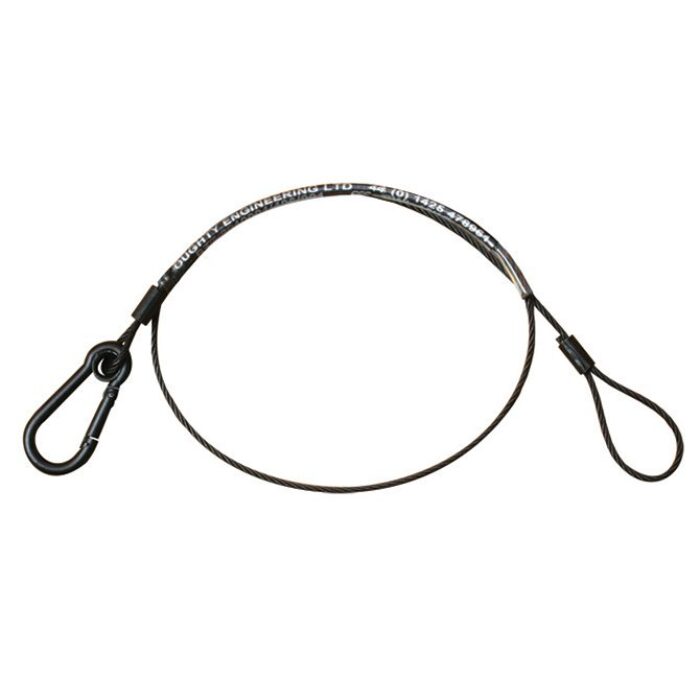 Elingue de sécurité  50cm, 2mm, mousqueton à ressort, CMU 5kg, noir