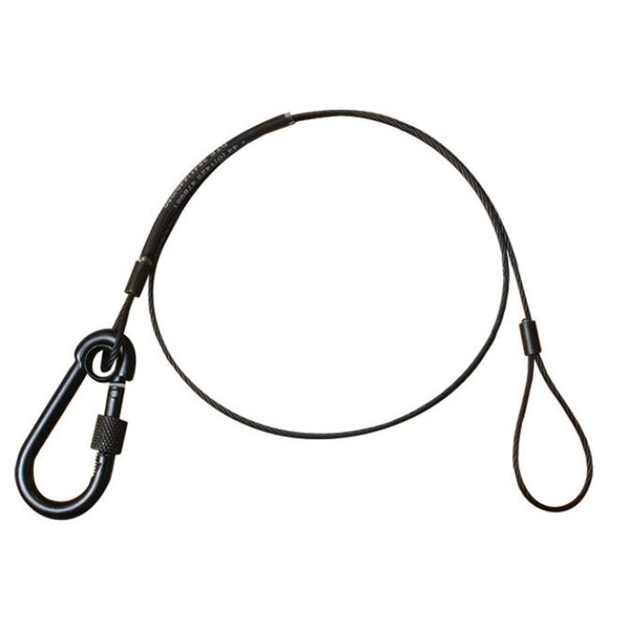 Elingue de sécurité  60cm, 2mm, mousqueton à vis, CMU 20kg , noir