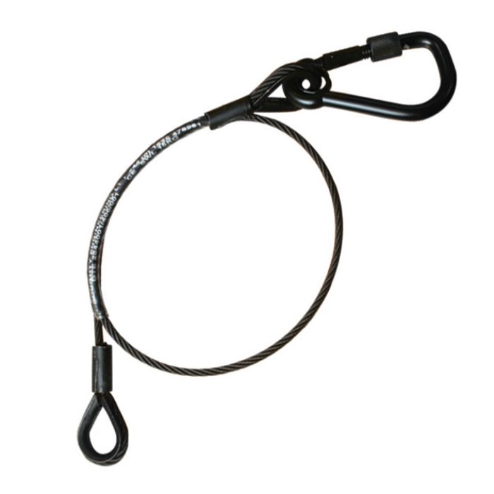 Elingue de sécurité 4mm x 650 avec crochet pour lyre asservis, CMU 36kg, noir