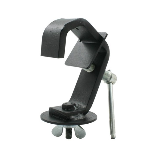 [T20405] Hook Clamp UNIVERSAL H.-DUTY 20-50mm, mit Traversen-Schutz + Schraube/Mutter, WLL 150kg, Schwarz