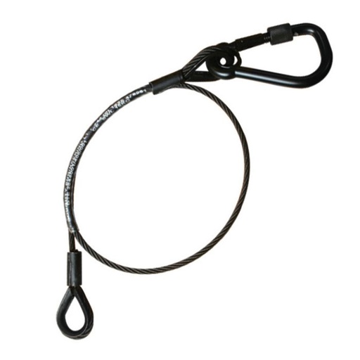[T45856] Elingue de sécurité 4mm x 650 avec crochet pour lyre asservis, CMU 36kg, noir